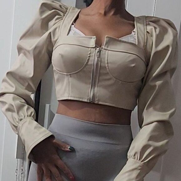 AKIRA Tops - NEW Akira Faux Leather Crop Top/Jacket- Ivory Size S